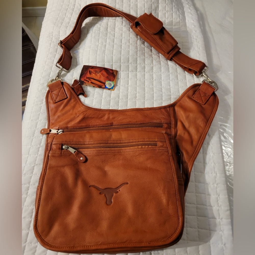 VTG Canyon Outback Leather Goods Texas Longhorns Saddle Crossbody Bag Hook 'Em